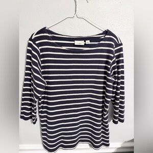 LL Bean‎ women’s Medium Heritage Mariner Striped 3/4 sleeve Boatneck Cotton Blue